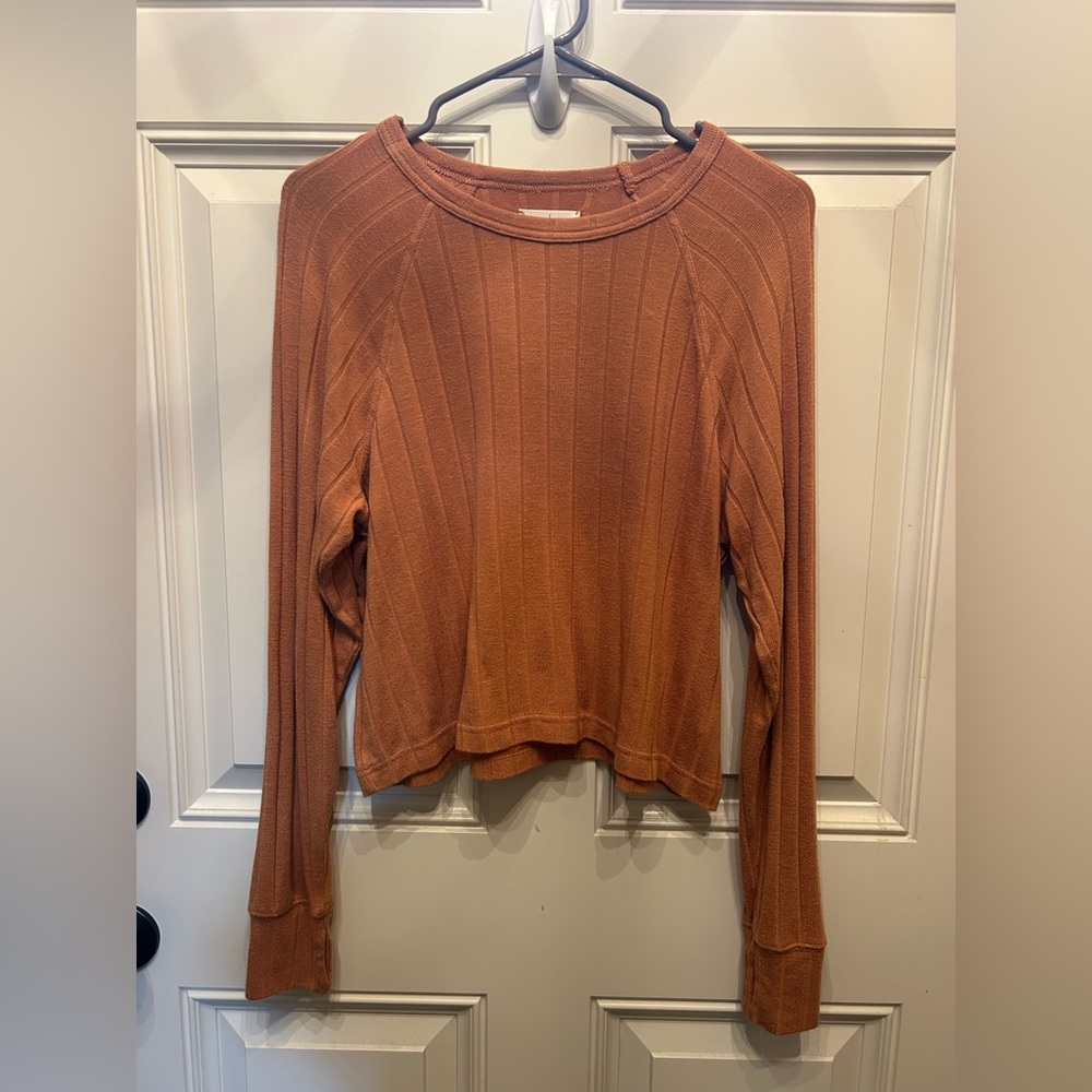 Women's Ribbed Long Sleeve Top - Rust